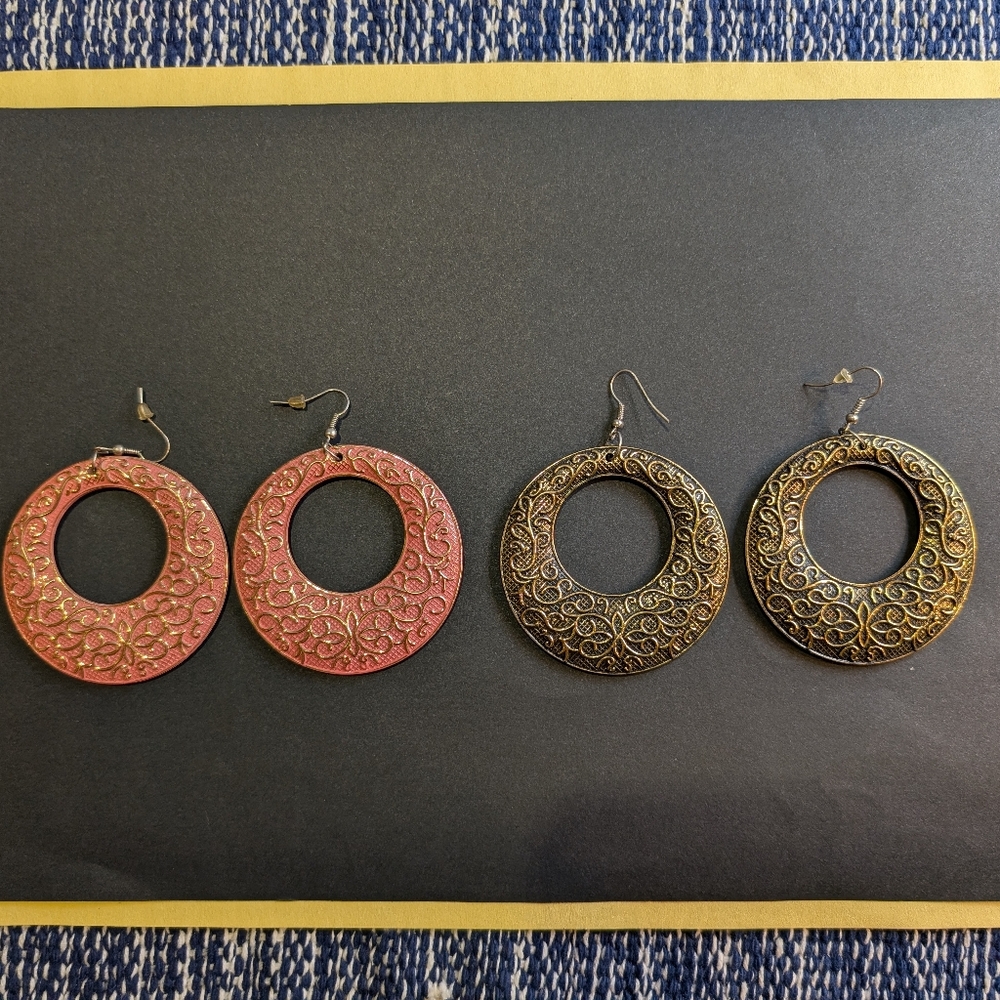 Elegant Pink and Gold Filigree Earrings